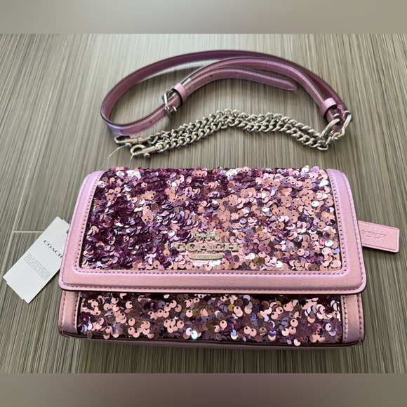 Coach sequins bag crossbody handbag shoulder bag clutch removable strap - Picture 2 of 16